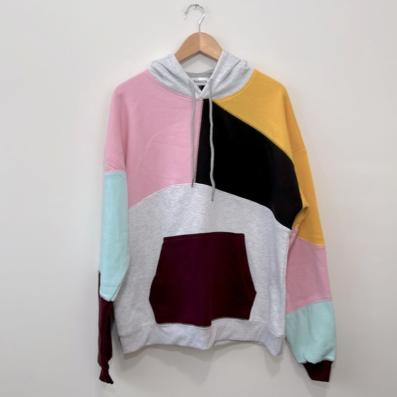 Fashion Sweatshirt Hoodies Womens Large gray pink yellow Long Sleeves New - Picture 1 of 8